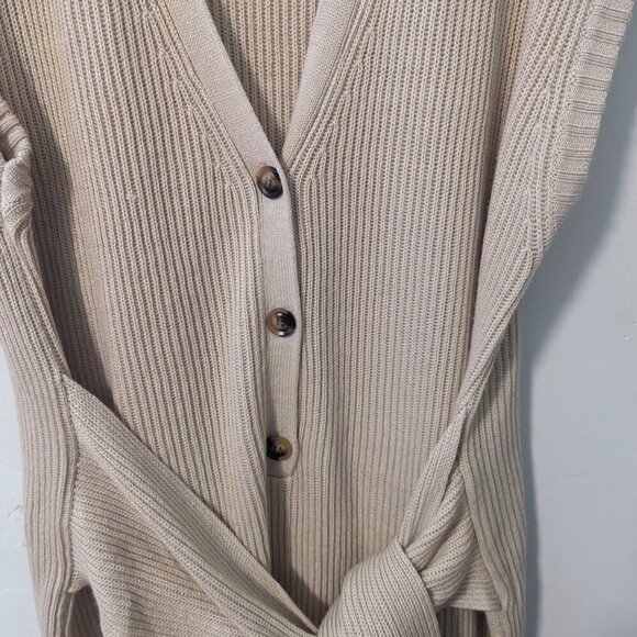 Anthropologie MABLE Sweater Dress Rib Knit Front Tie Beige Brown Size LG - Picture 4 of 8